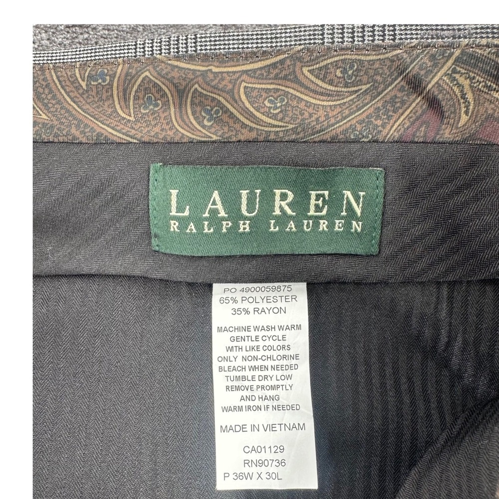 Lauren Ralph Lauren Mens Grey Glen Plaid Pleated Cuffed Dress Pants 36x30 - Picture 6 of 9